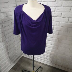 George Ladies Size XXL (20) Purple Short Sleeve Layered Neck Straight Fit Top